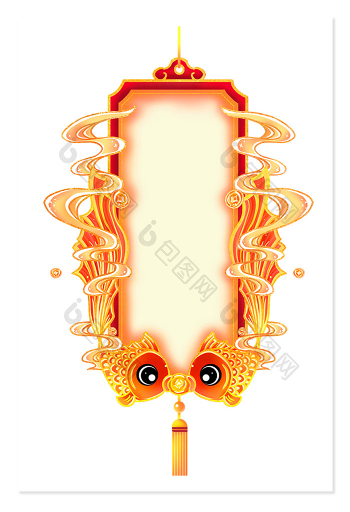 红色民族风国潮金边锦鲤祥云吊牌边框元素