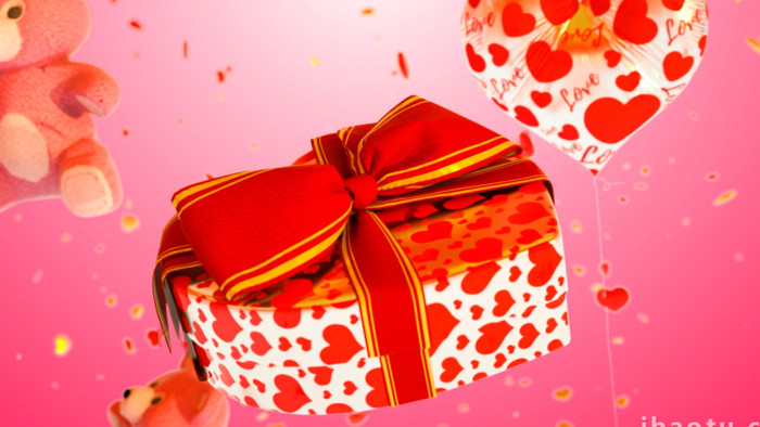 心型礼盒巧克力糖果情人节礼物动画AE模板