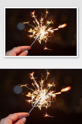 手拿燃放冷烟花春节