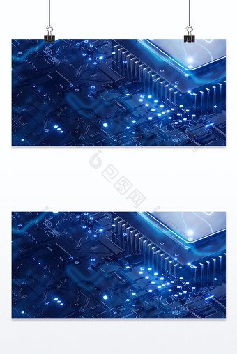蓝色商务科技几何线条芯片电路背景图片