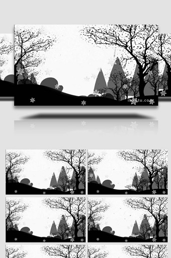 黑白简约树木扁平几何线条雪花背景视频图片