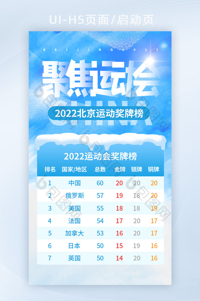 H5页面启动页北京冬季运动会聚焦中国加油
