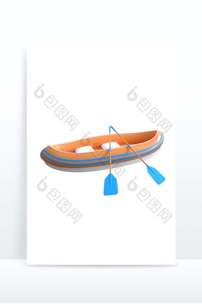 C4D交通工具卡通小船带船桨