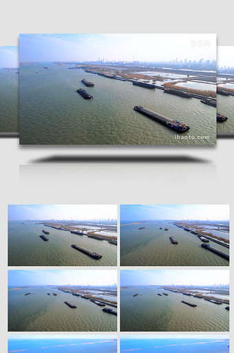 交通工具洪泽湖船运水路运输轮船4K航拍图片