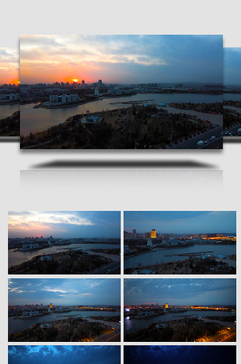 乌云翻滚下城市日落日转夜景象4k延时拍摄图片