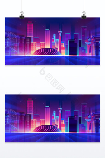 科技风格未来城市建筑赛博朋克背景图片
