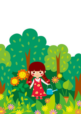 植树节小女孩种树插画图片