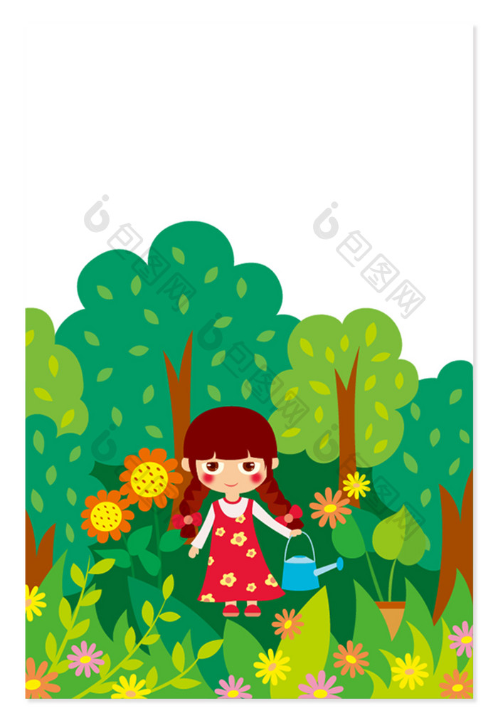 植树节小女孩种树插画元素