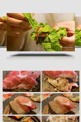 餐饮美食滋滋烤肉食物肉类青菜美味特写4K图片