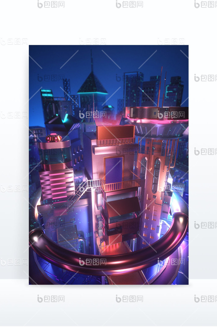 【蓝色系简约科技金属风格芯片c4d创意场景】图片下载-包图网