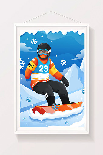 蓝色运动会单板滑雪运动员运动比赛插画图片