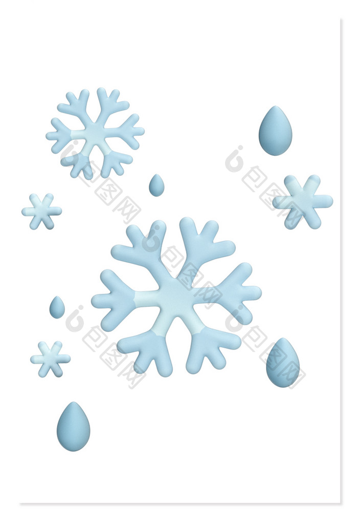 卡通天气雪花下雪3D图标
