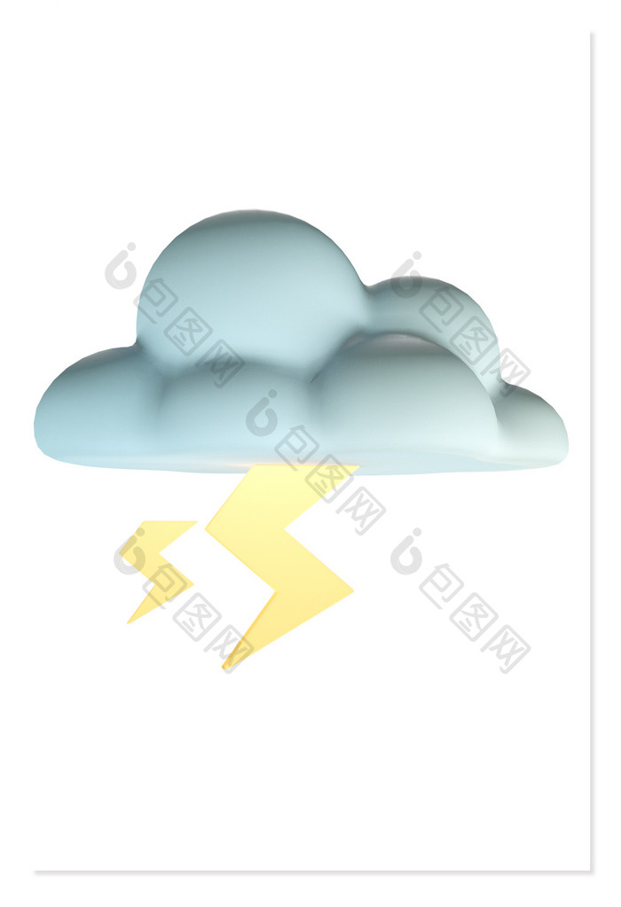 C4D卡通天气打雷云朵3D图标