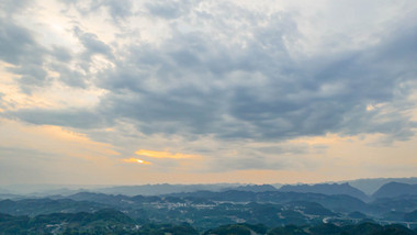 自然风光航拍山峰晚霞延时