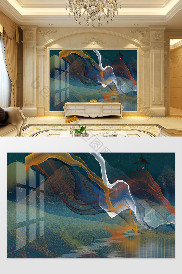 新中式抽象山水纹理背景墙图片图片
