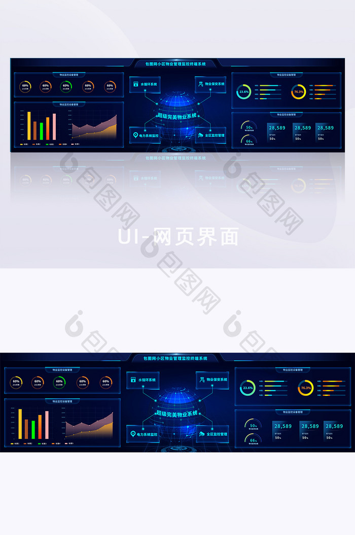科技蓝色风格物业管理系统后台大屏幕
