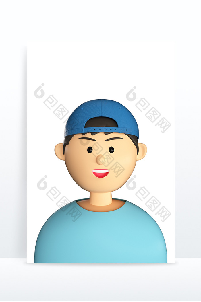 个性卡通简约蓝色男性半身像人物C4D元素图片图片