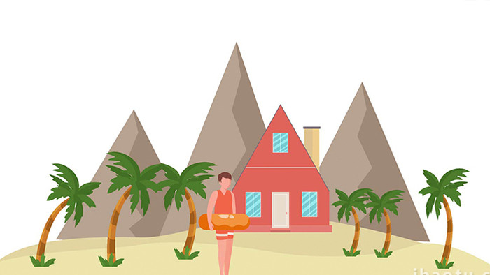 易用卡通mg动画海岛居住夏日度假房子