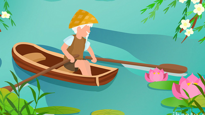 易用卡通mg动画夏天类渔夫在划船