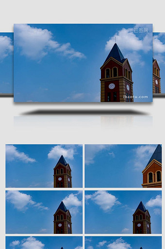 建筑物前景蓝天白云延时实拍素材图片