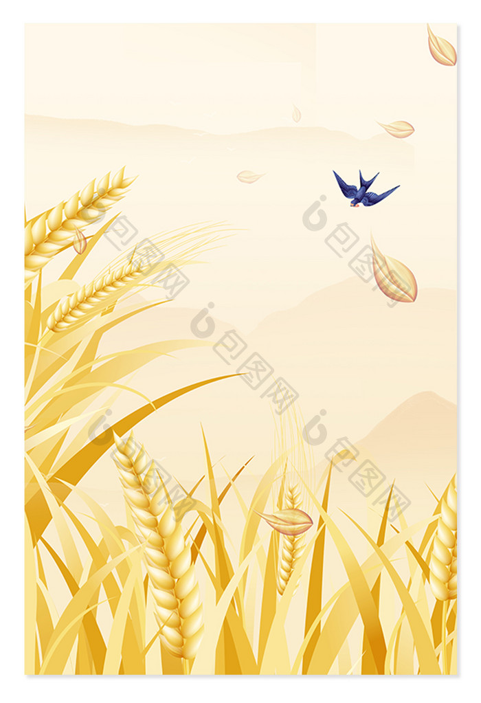 芒种插画麦穗丰收草地节气背景