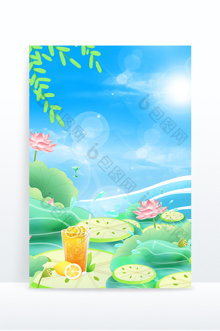 夏至手绘卡通插画西瓜节气背景