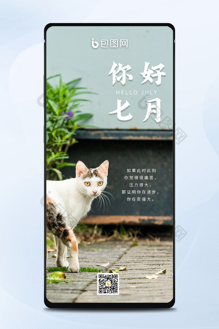 日签月签七月你好励志奋斗蓝猫萌宠类