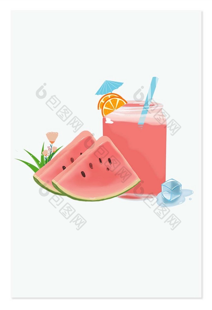 夏日夏天卡通西瓜汁饮料果汁冰块