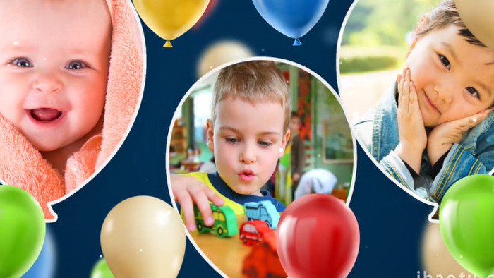 庆祝生日快乐儿童节气球图文展示AE模板