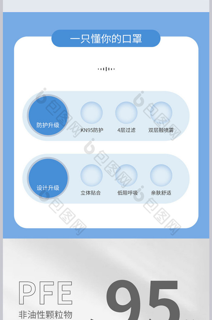 蓝色清新简约N95防护口罩详情页设计模板