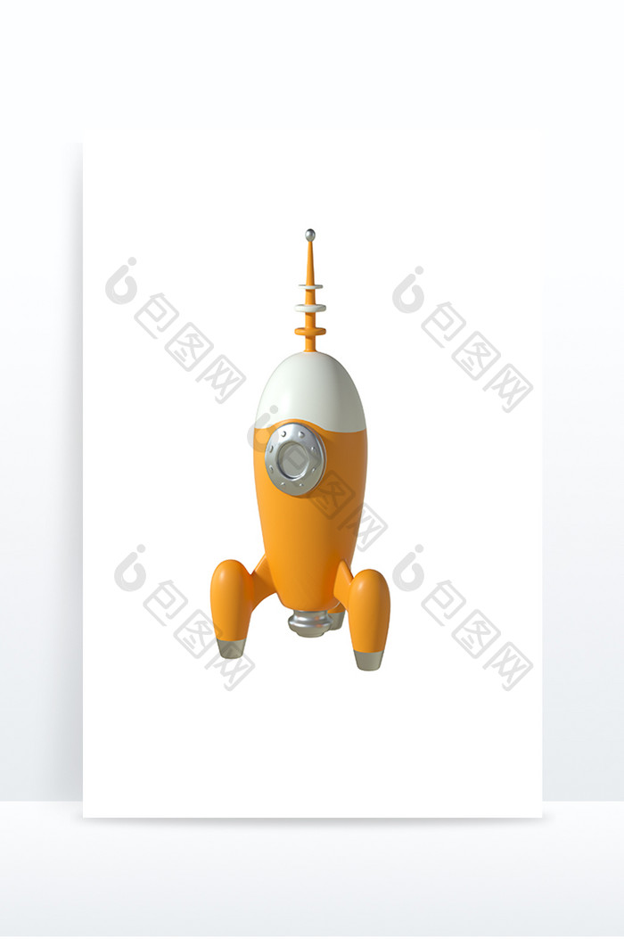 卡通科技航天小火箭太空飞船金属橘黄