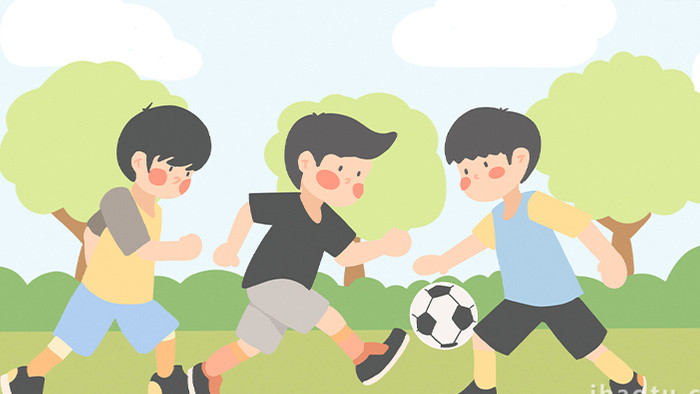 易用卡通mg动画场景小孩户外踢足球