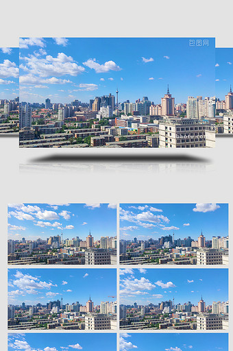 天津城市地标建筑津塔蓝天白云大气延时4K图片