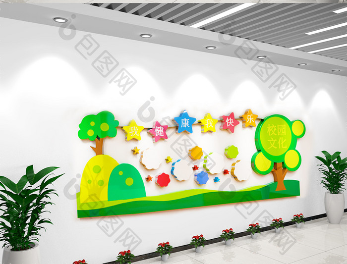 最新创意幼儿园健康快乐文化墙