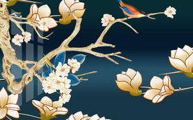 新中式花朵花鸟浮雕现代装饰背景墙