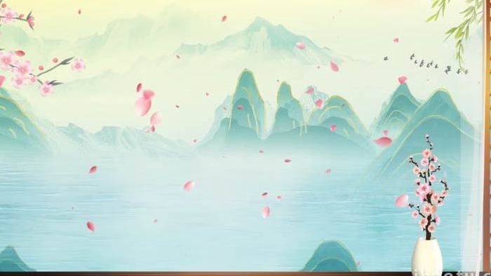 墨绿色中国风水墨山水背景视频AE模板