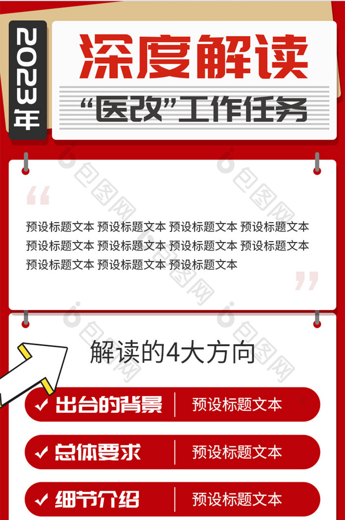 政策解读红色党政h5信息长图民生医改海报