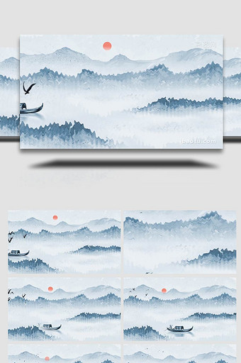 中国风水墨古风山水画背景视频图片