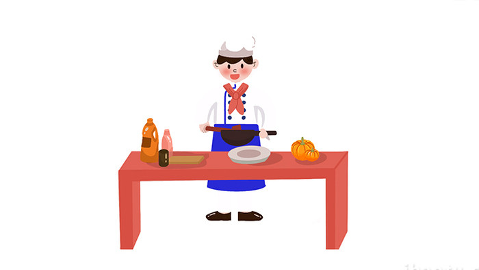 易用卡通mg动画厨师拿起锅炒菜