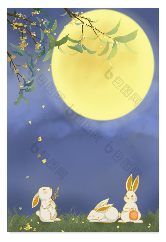 中秋节兔子于桂花树下赏月
