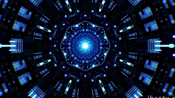 炫酷蓝色科幻隧道穿梭动态循环4K视频素材