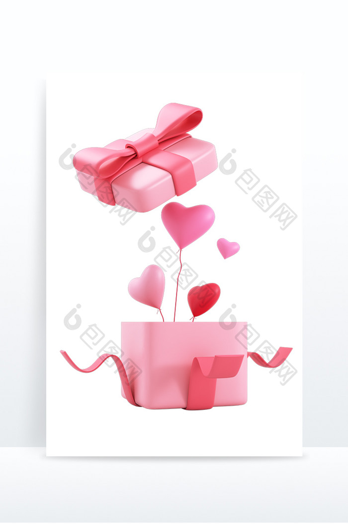 C4D粉色创意爱心气球盒元素