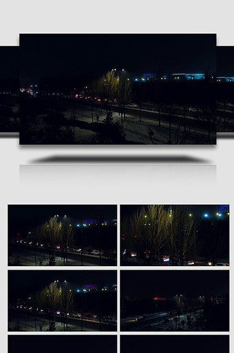风雪中冷清的街道路灯4k实拍视频图片