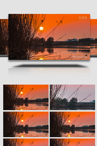 日落夕阳湖面倒影4K延时摄影图片