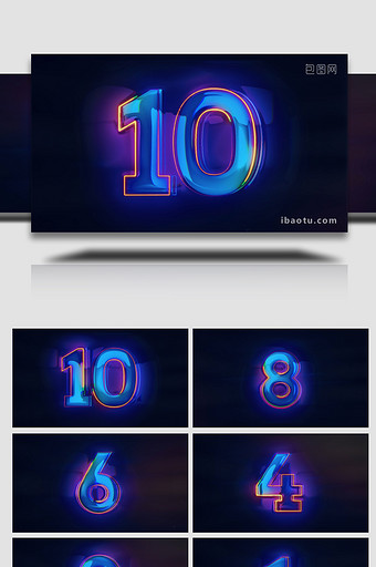绚丽霓虹灯10秒数字倒计时动画AE模板图片