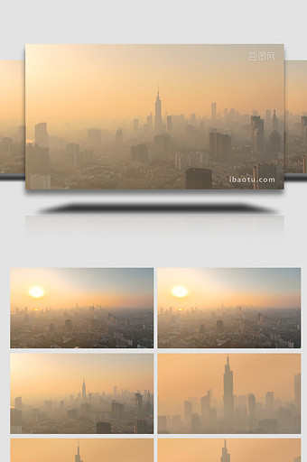 南京城市全景日出紫峰大厦CBD4K航拍图片