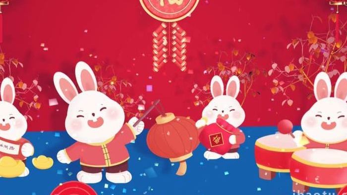 喜庆兔年新年舞台背景视频