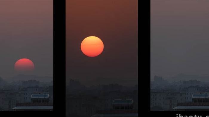 城市日落日出大太阳延时实拍4k