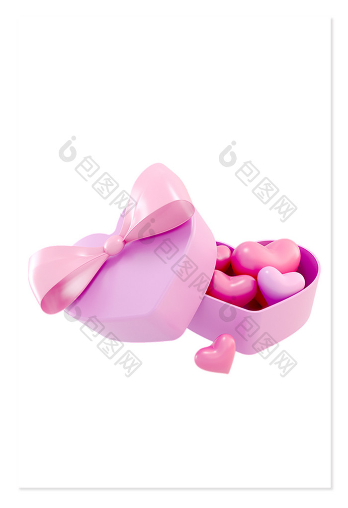 C4D粉色爱心礼盒元素模型