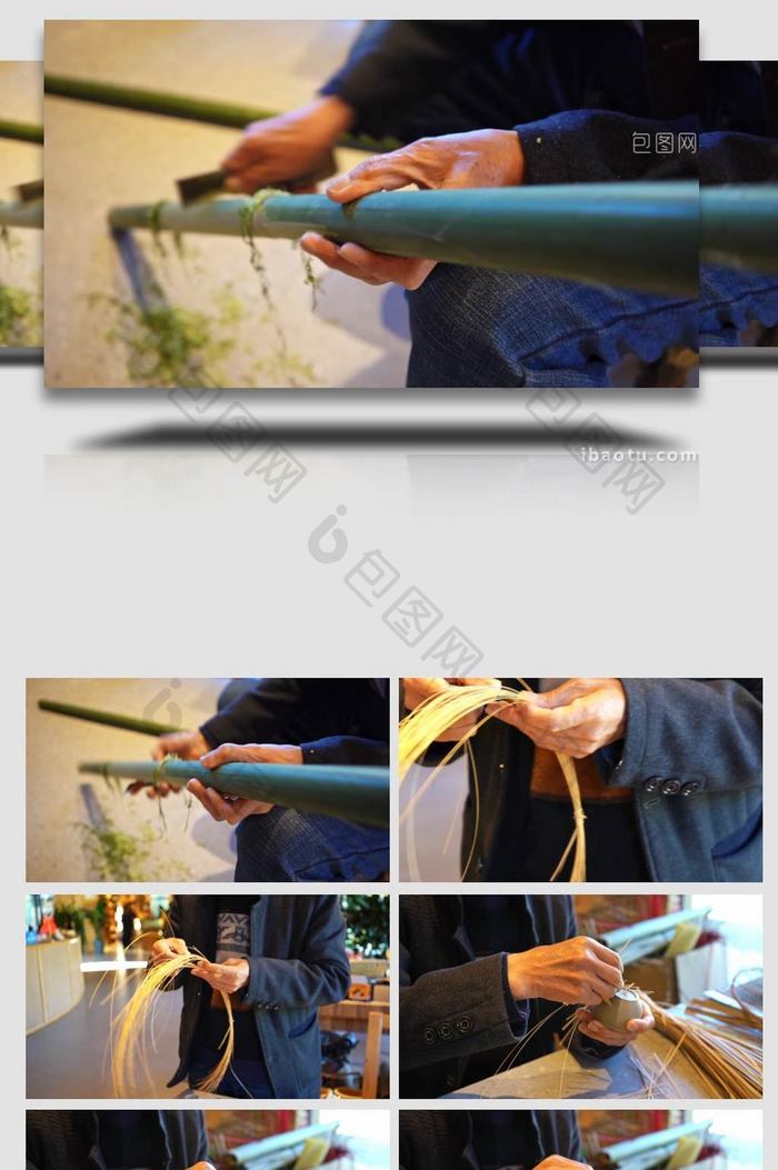 手工艺术传统竹编工艺品制作实拍4K视频